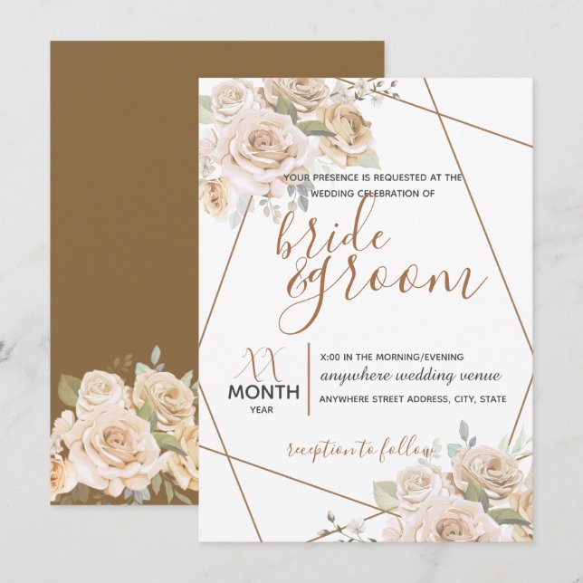 Invitation Pêche pâle et Brown florale en Mariage rustique Br (Devant / Derrière)