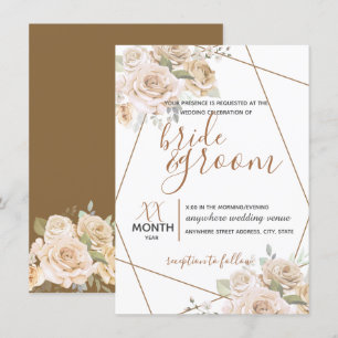 Invitation Pêche pâle et Brown florale en Mariage rustique Br