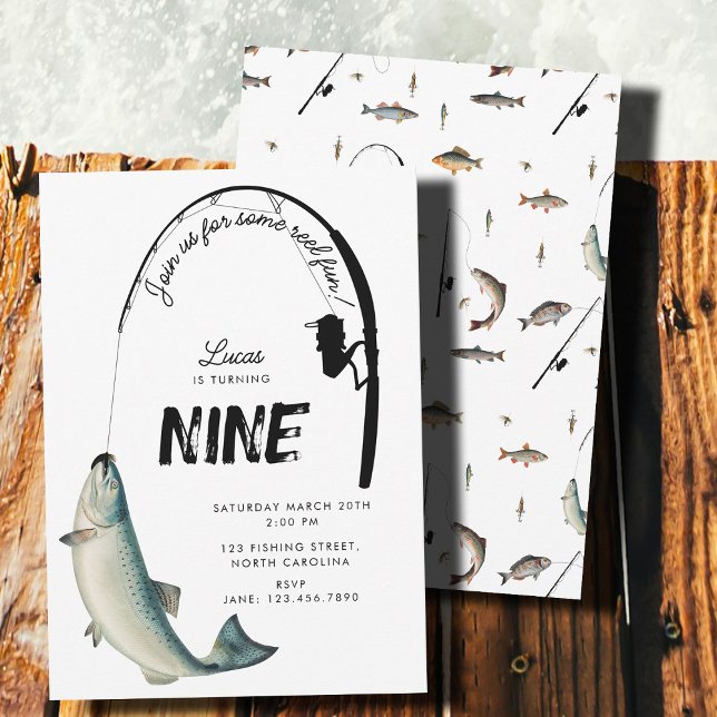 Invitation Pêche Poisson Thème Reel Fun Anniversaire de enfan (Fishing Fish Theme Reel Fun Kids Birthday Party Invitation)