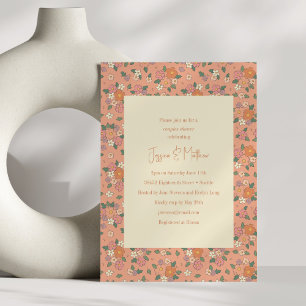 Invitation Pêche Retro Floral Pattern Boho Couples Douche