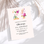 Invitation Pêche rose fleurie nombre or luxe 21e anniversaire<br><div class="desc">Une invitation moderne, élégante et glamour pour une fête de 21e anniversaire. Un arrière - plan de couleur pêche. Décoré avec des numéros de foral en faux or et rose. Le nom est écrit avec un script de style moderne écrit à la main. Personnalisez et ajoutez les détails de votre...</div>
