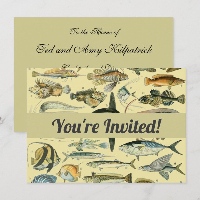 Invitation Pêche scientifique vintage (Devant / Derrière)