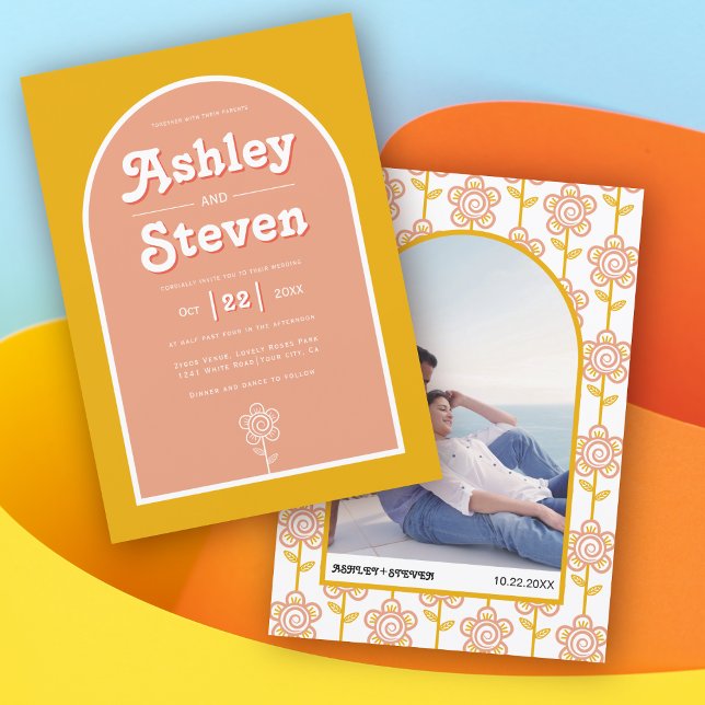 Invitation Pêche super rétro et jaune les années 70 inspiré m (Créateur téléchargé)