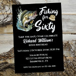 Invitation Pêche vintage Thème 60ème anniversaire<br><div class="desc">"Plongez dans la cinquantaine : 'Pêche pour 60' Invitations Now Available!" : Faites un splash avec nos invitations exclusives 'Pêche pour 60' anniversaire! L'image dynamique d'un poisson qui saute de l'eau, associée à l'emblématique casquette du pêcheur, crée un chef-d'oeuvre visuel. Customisez les détails pour le rendre unique à vous, et...</div>