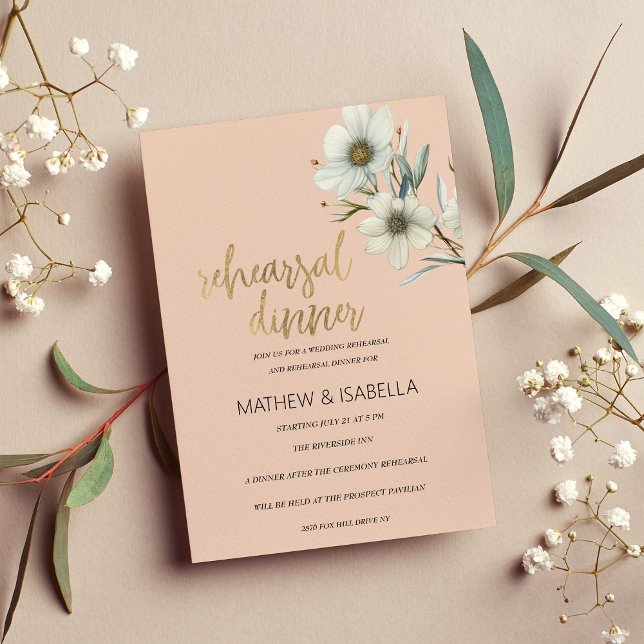 Invitation Pêcher à la menthe blanche printemps fleuri Répéti (Peach white mint floral spring Rehearsal Dinner)