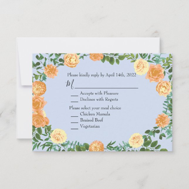 Invitation Pêcher bleu clair Mariage Roses Floral (Devant)