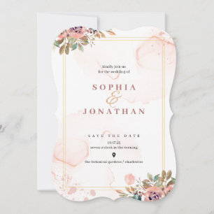 Invitation Pêcher Elégant Aquarelle Neutre Mariage Floral Fo