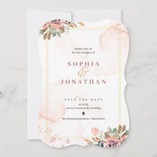 Invitation Pêcher Elégant Aquarelle Neutre Mariage Floral Fo