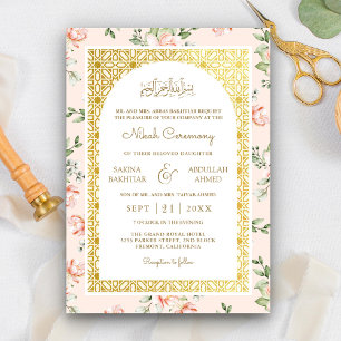 Invitation Pêcher Floral Arche or Mariage musulman