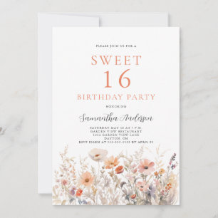 Invitation Pêcher Floral Sweet 16 Anniversaire