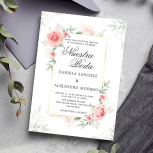 Invitation Pêcher Floral Verdure Nuestra Boda Mariage espagno