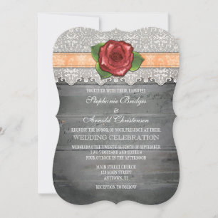 Invitation Pêcher Gris Rustique Bois Rose Mariage Inviter