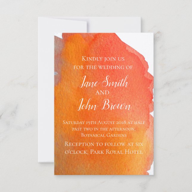 Invitation Pêcher orange aquarelle art moderne mariage boho (Devant)
