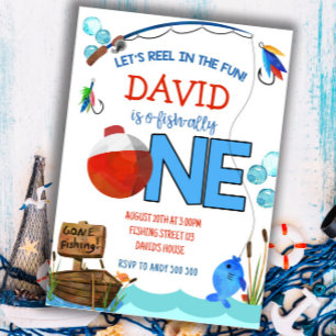 Invitation Pêcher Premier anniversaire Boy Party O-fish-ally