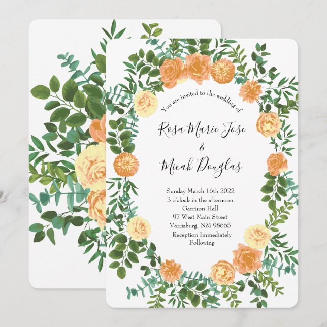 Invitation Pêcher Rose Mariage Floral Printemps (Devant / Derrière)