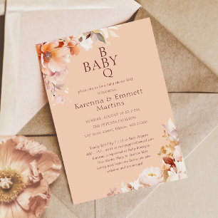 Invitation Pêcher Vintage Floral Automne Baby shower BBQ