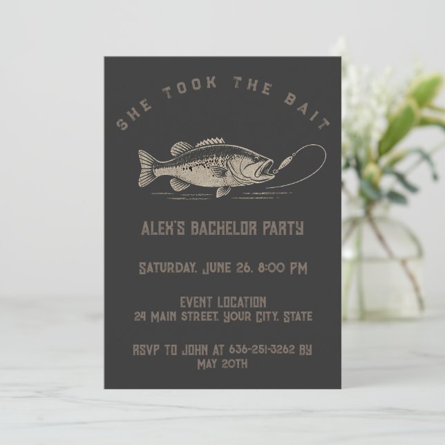 Invitation Pêcheur Drôle Party de Bachelor de Pêche Sur Mesur (Debout devant)