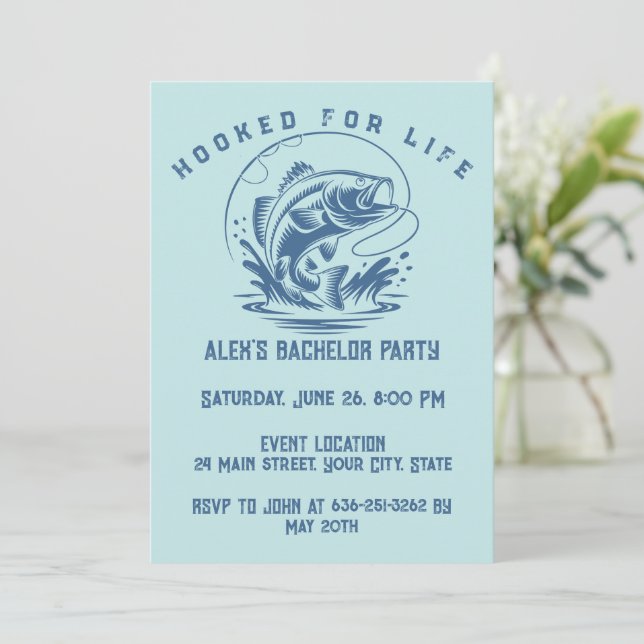 Invitation Pêcheur Drôle Party de Bachelor de Pêche sur Mesur (Debout devant)