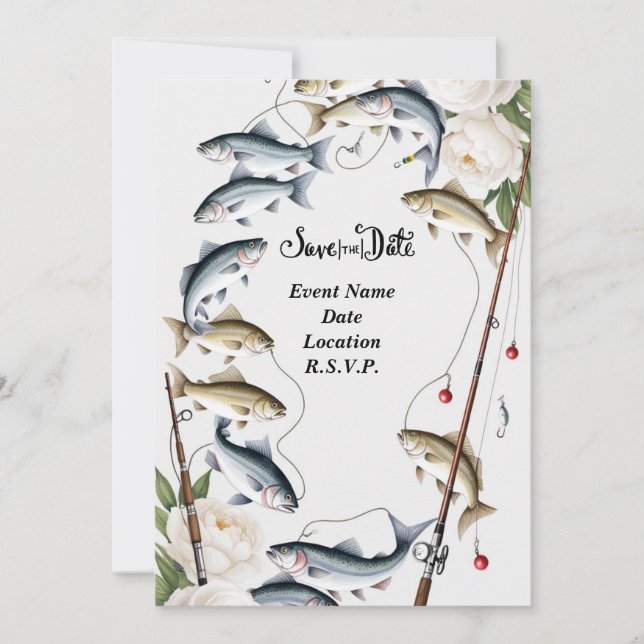 Invitation Pêcheurs à thème enregistrer la date mariage (Devant)