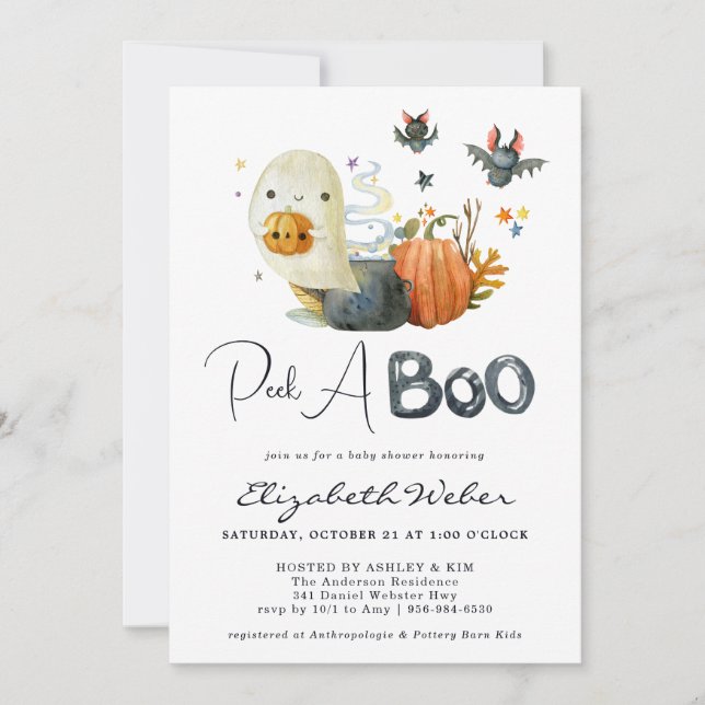 Invitation Peek-A | Little Ghost Halloween Baby Shower (Devant)