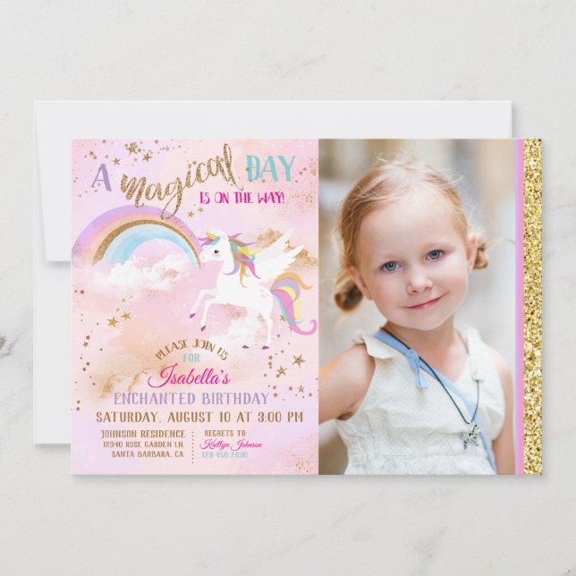 Invitation Pegasus Unicorn Rainbow Sparkday (Devant)
