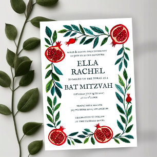 Invitation Pegranes Custom Bat Bar Mitzvah Aquarelle