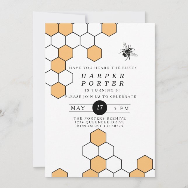 Invitation Peigne moderne | Bumblebee fête d'anniversaire (Devant)