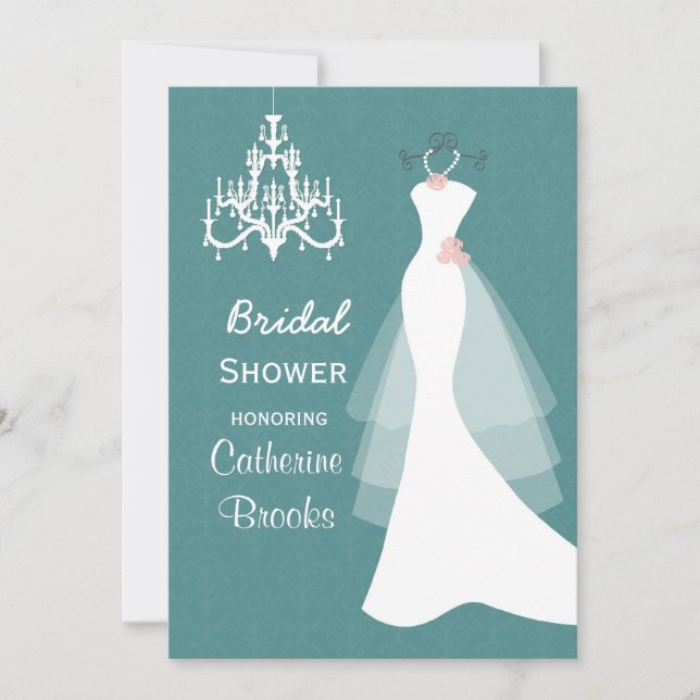 Invitation Peignoir Mariage, lustre sur douche turquoise nupt (Devant)