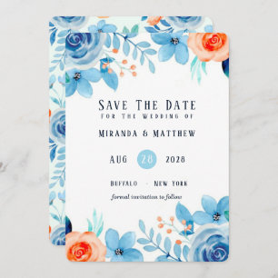 Invitation Peine Bleu Clair Orange Peony Enregistrer Les Cart
