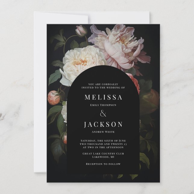 Invitation Peine rose blanche et arche Mariage Rose (Devant)