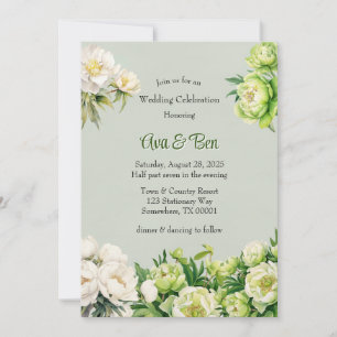 Invitation Peine verte et blanche Mariage élégant