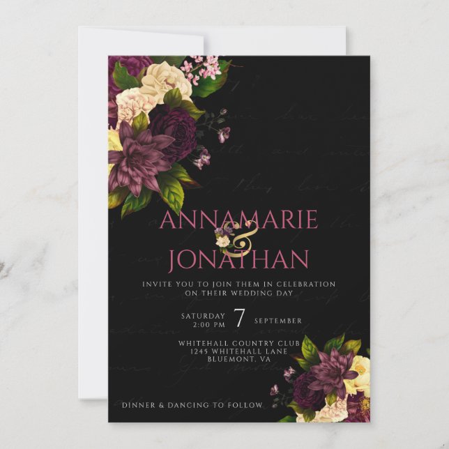 Invitation Peines violettes rose jaune et Mariage Rose et RSV (Devant)