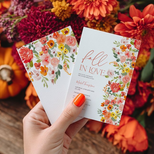 Invitation Peint à la main Automne automne dans l'amour Fête  (Hand Painted Autumn Fall in Love Bridal Shower Invitation)