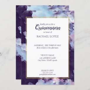 Invitation Peint en violet et or Quinceanera Abstraite