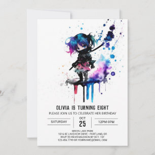 Invitation Peint Simple Ninja Digital Girl Anniversaire