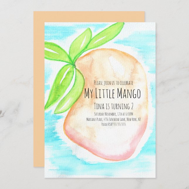 Invitation peinte à la main à l'aquarelle Mango Tr (Devant / Derrière)