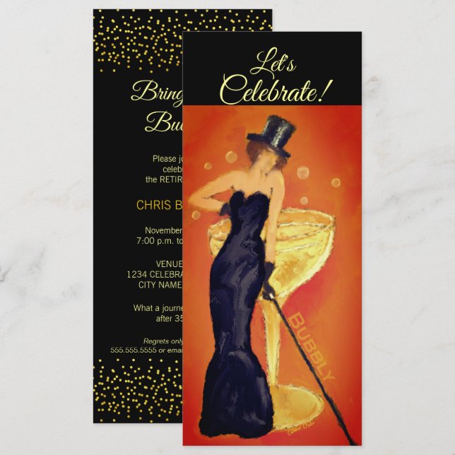 Invitation Peinte de Champagne pour Fêter (Devant / Derrière)