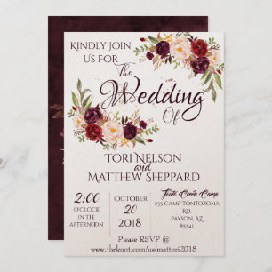 Invitation Peinture à eau florale bordeaux - Lignes simples