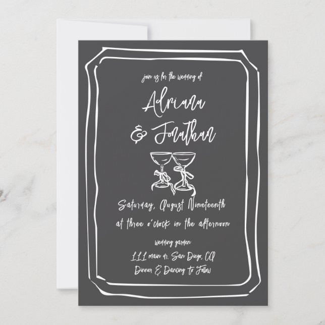 Invitation Peinture à la craie gris mariage blanc (Devant)
