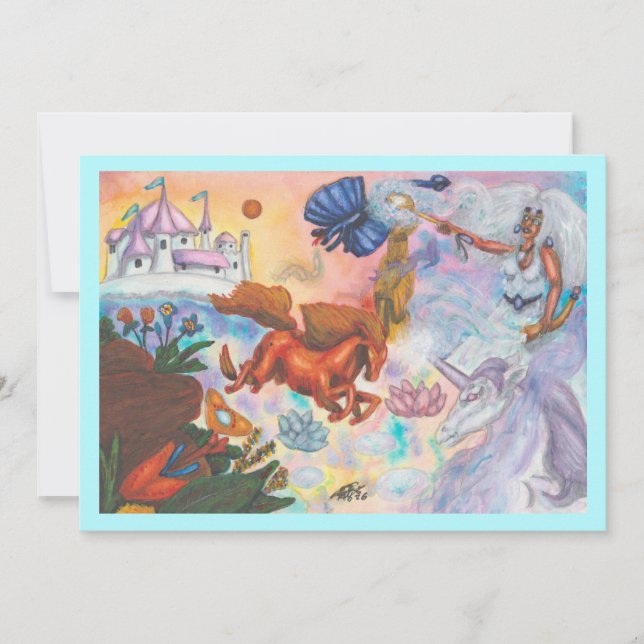 Invitation Peinture à l'aquarelle Licorne Opale Fée Dragon Fe (Devant)