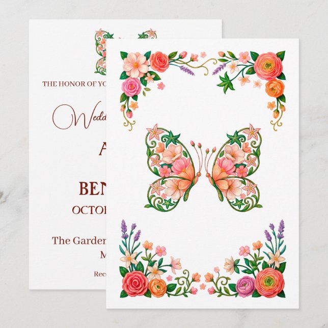 Invitation Peinture à l'huile romantique papillon floral (Devant / Derrière)