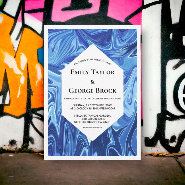 Invitation Peinture Abstraite à l'huile bleue minimal Mariage (Créateur téléchargé)