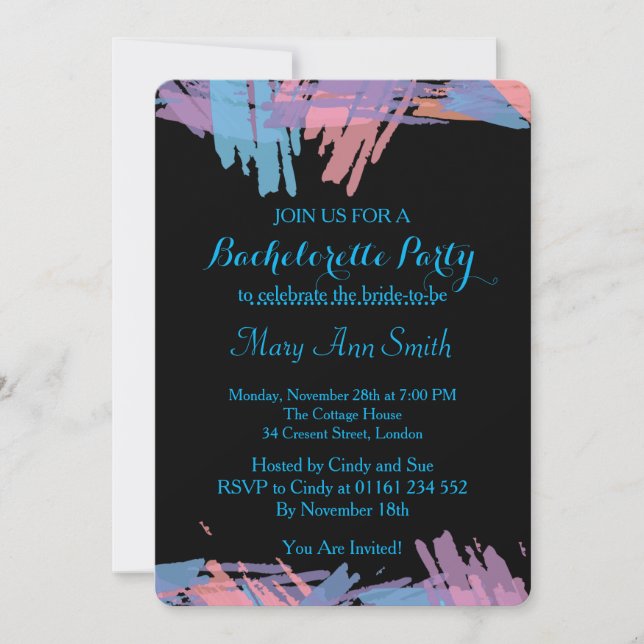 Invitation Peinture Abstraite avec Water Color Bachelor Party (Devant)