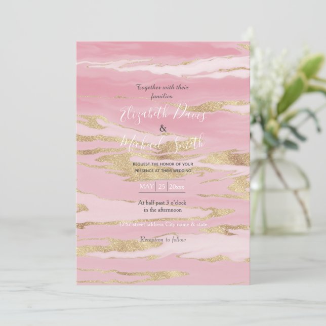 Invitation Peinture Abstraite en marbre rose or (Debout devant)