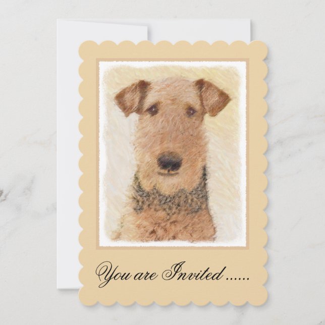 Invitation Peinture Airedale Terrier - Cute Original Art (Devant)