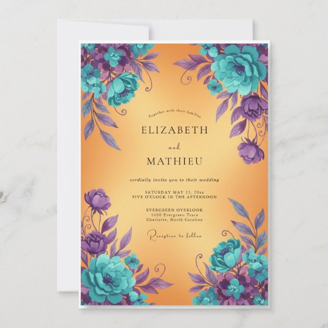 Invitation Peinture Aqua Plum Mariage (Devant)