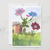 Invitation Peinture aquarelle d'herbe et de fleurs