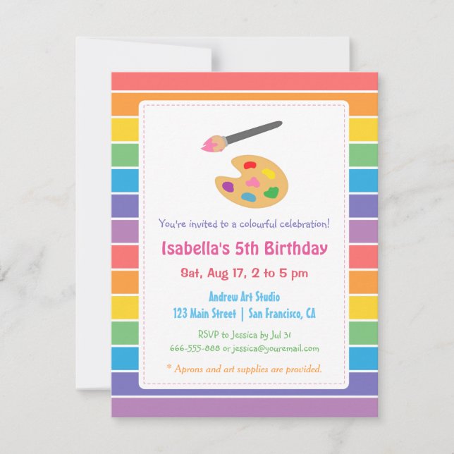 Invitation Peinture Arc-en-Ciel Artisanat Fête d'anniversaire (Devant)