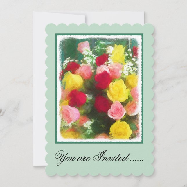 Invitation Peinture Bouquet Rose - Jolie Art Fleur Originale (Devant)