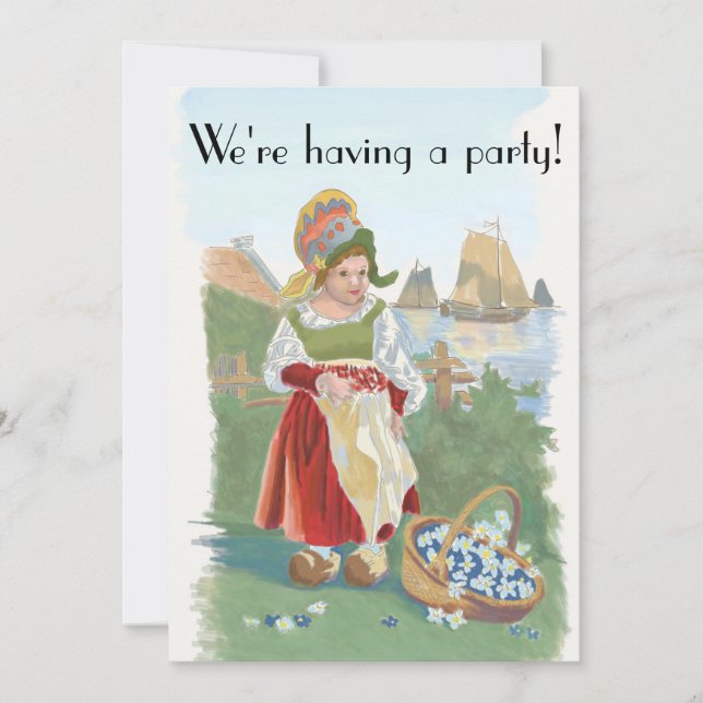 Invitation Peinture classique hollandaise colorée pour fille (Devant)
